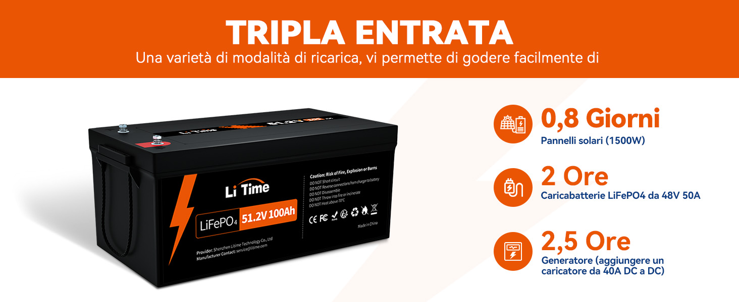 Efficienza di carica più rapida rispetto al piombo-acido
