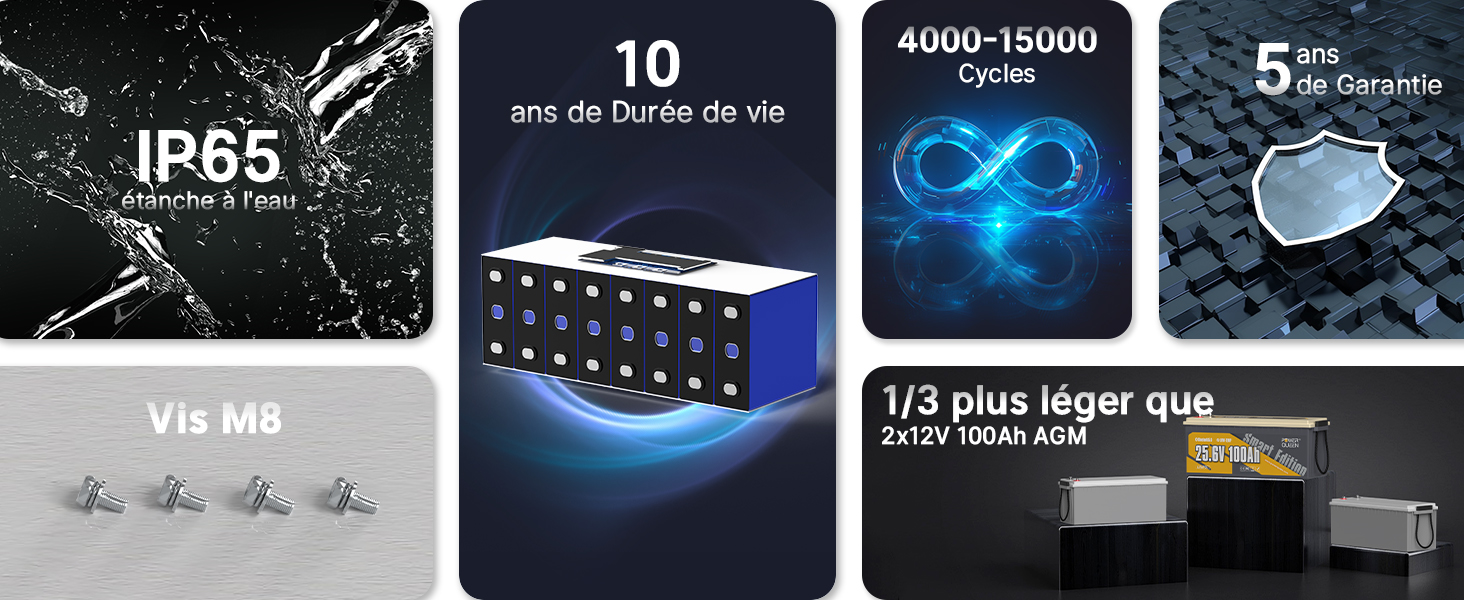 Performance Supérieure, Batterie LiFePO4 24V 100Ah avec Bluetooth