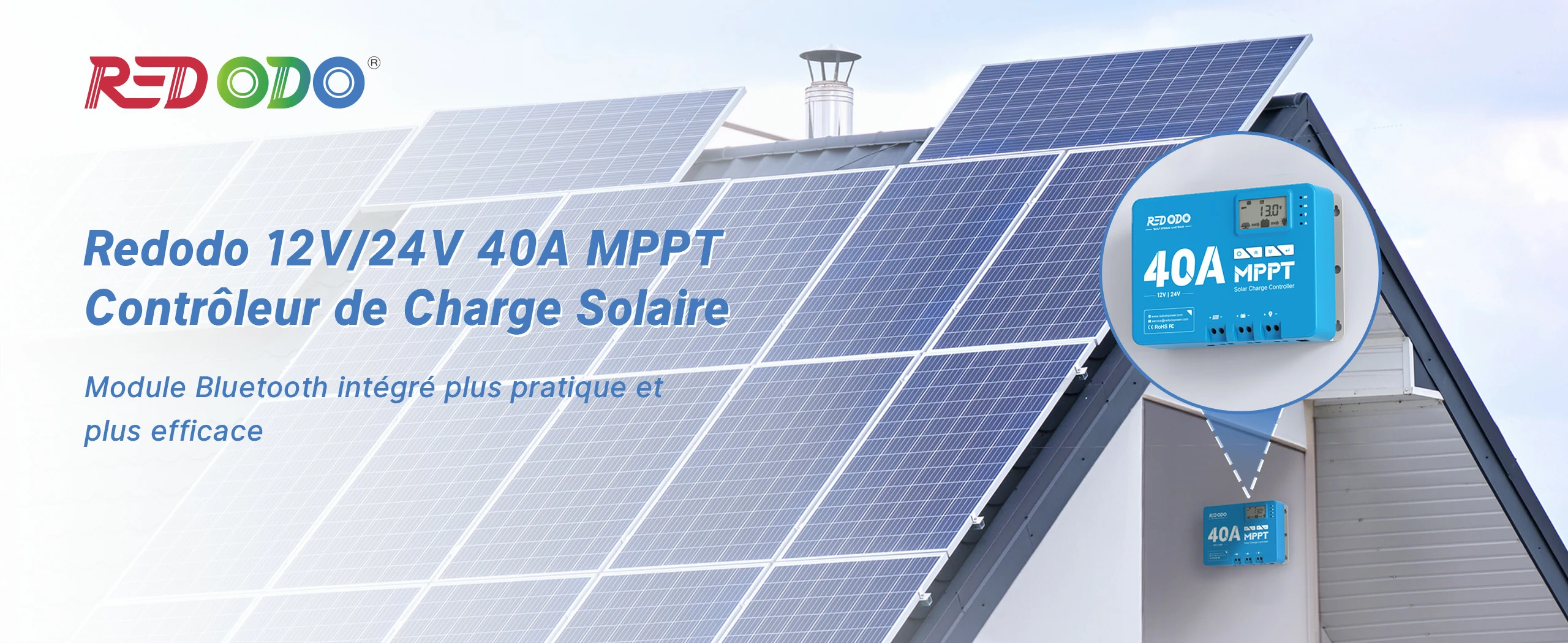 12V 24V 40A MPPT Régulateur Bluetooth Intégré