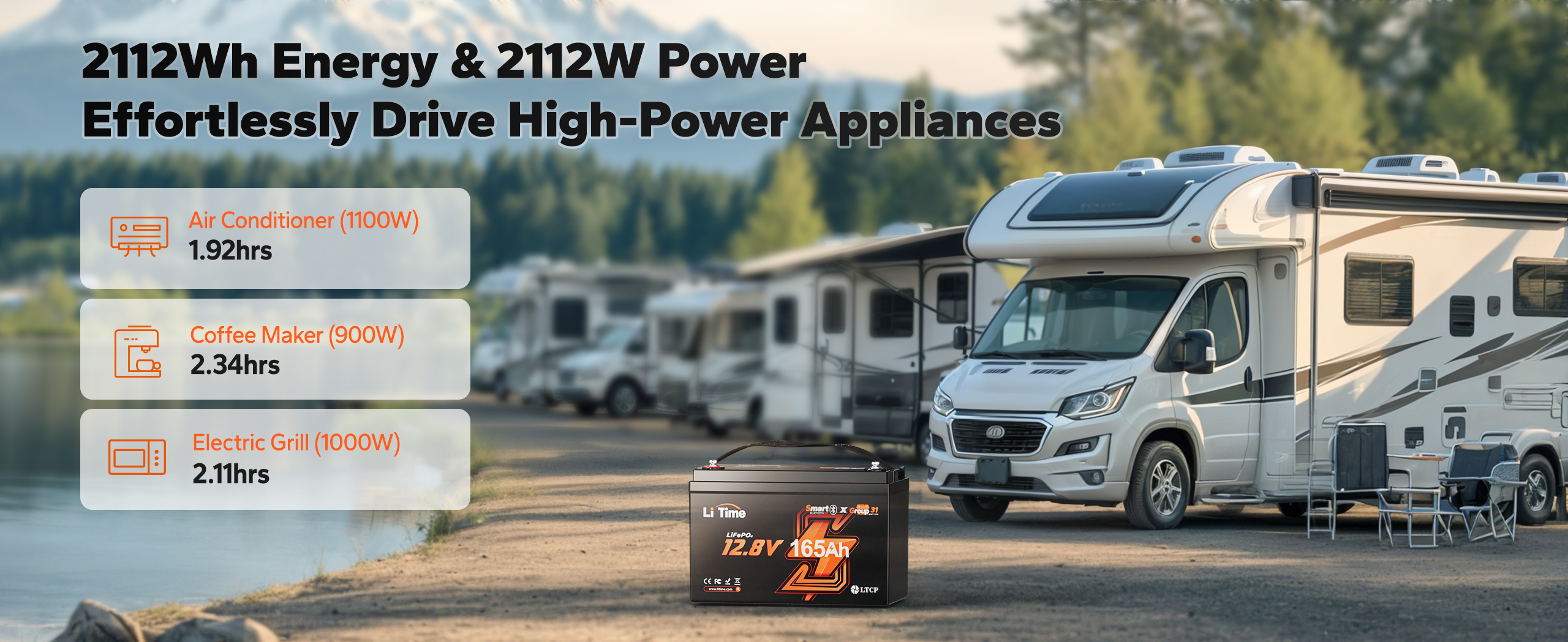 12V 165Ah Lithium Battery for RVs and Camping