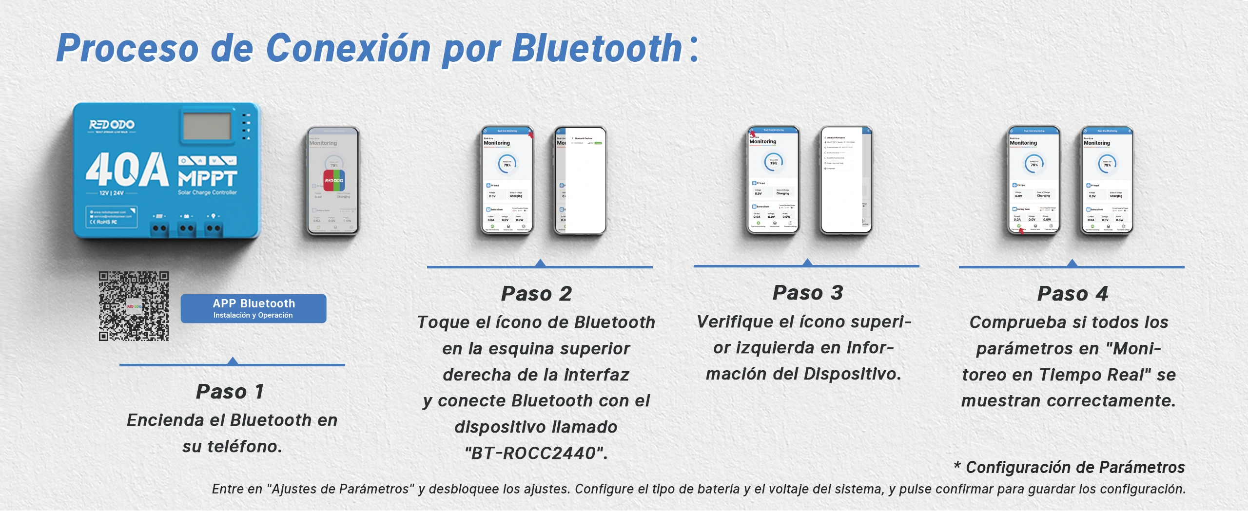 Redodo 40A MPPT 12V/24V con Bluetooth_Proceso de Conexion por Bluetooth