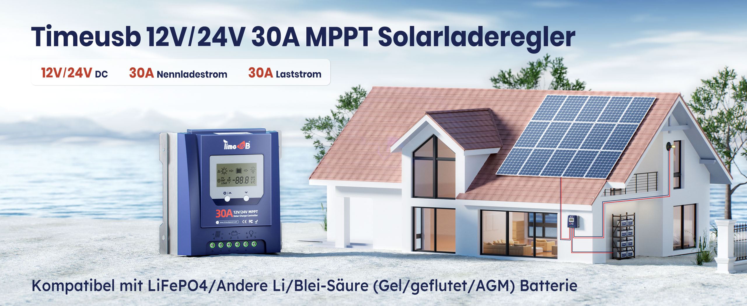 Timeusb 12V 24V 30A MPPT Solarladeregler