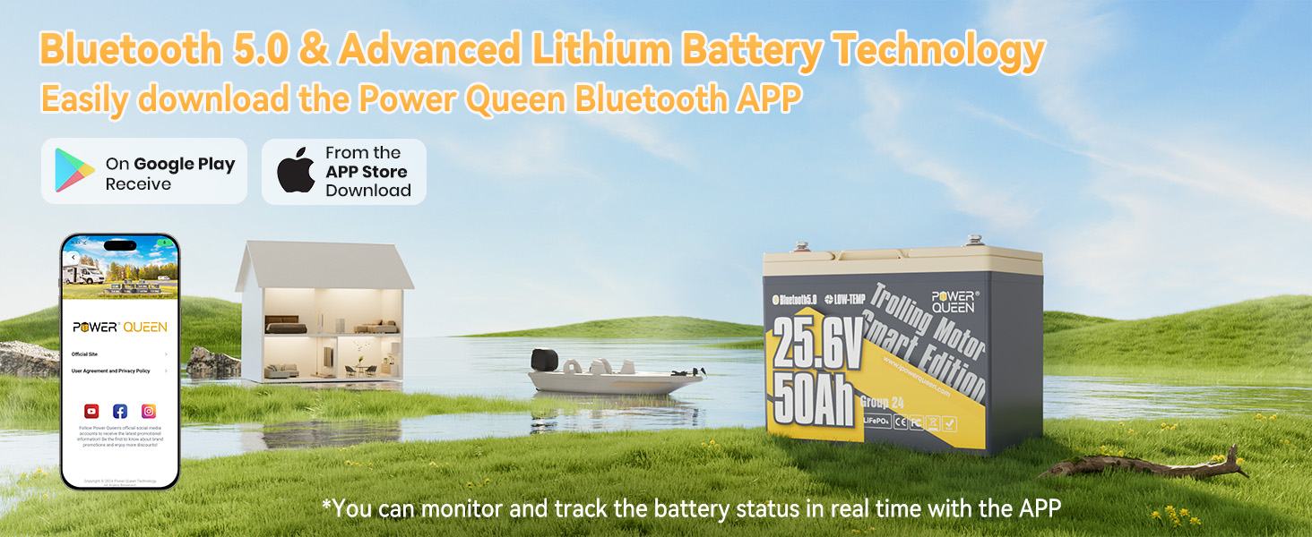 24V 50Ah Smart Deep Cycle Lithium Battery delivers real 70 to 100lb thrust