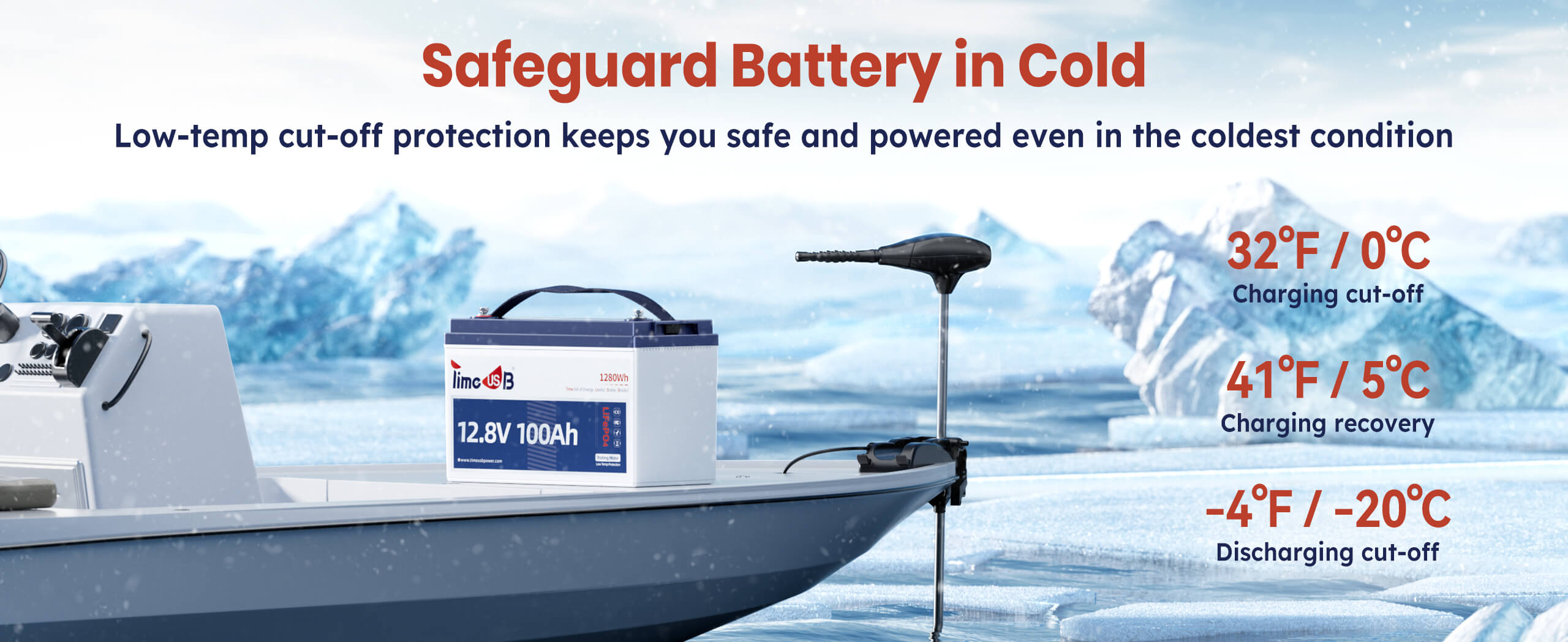 low-temp cut-off protection of 12V 100Ah TM Battery for Trolling Motor