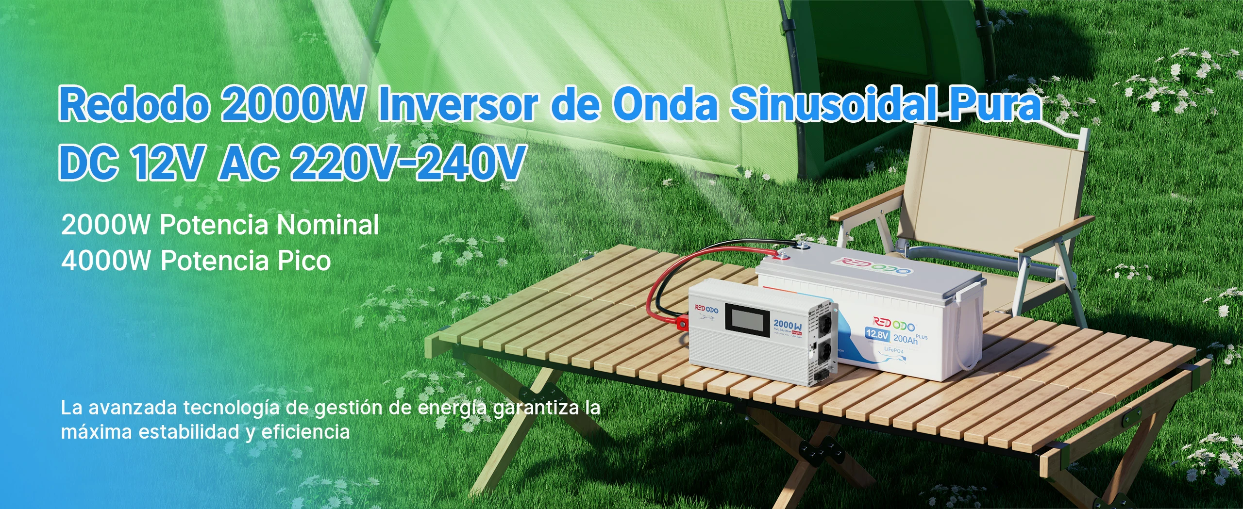 Redodo Inversor de Onda Sinusoidal Pura 2000W-DC 12V y AC 220V-240V