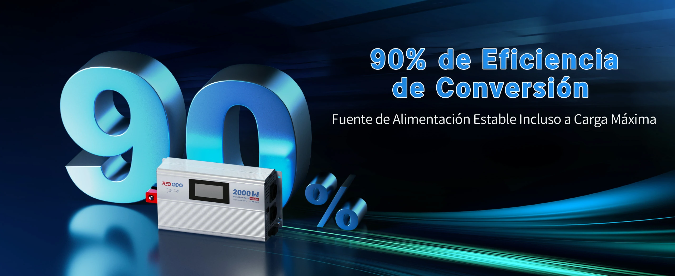 Redodo Inversor de Onda Sinusoidal Pura 2000W-90% Eficiencia de Conversión