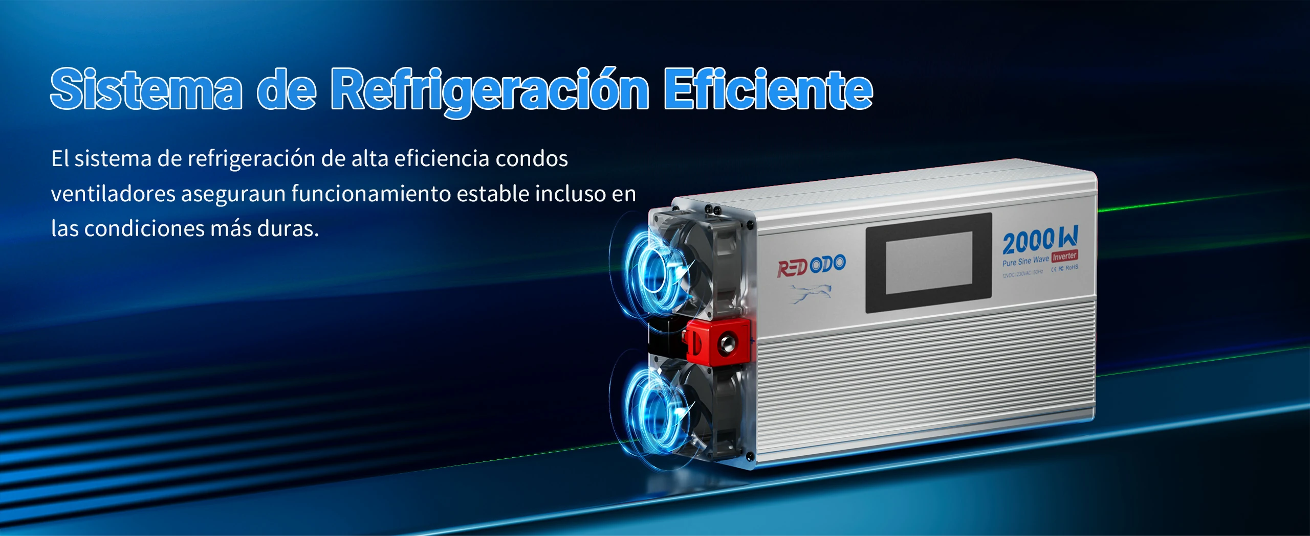 Redodo Inversor de Onda Sinusoidal Pura 2000W-Sistema de Refrigeración Eficiente