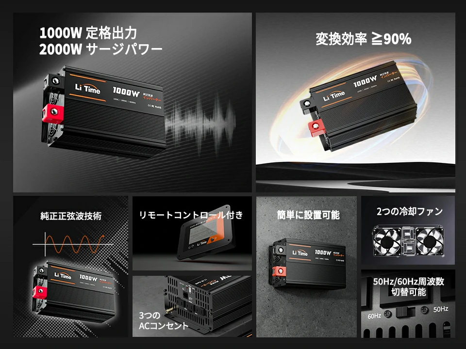 純正弦波インバーター1000W リモートコントロール付き