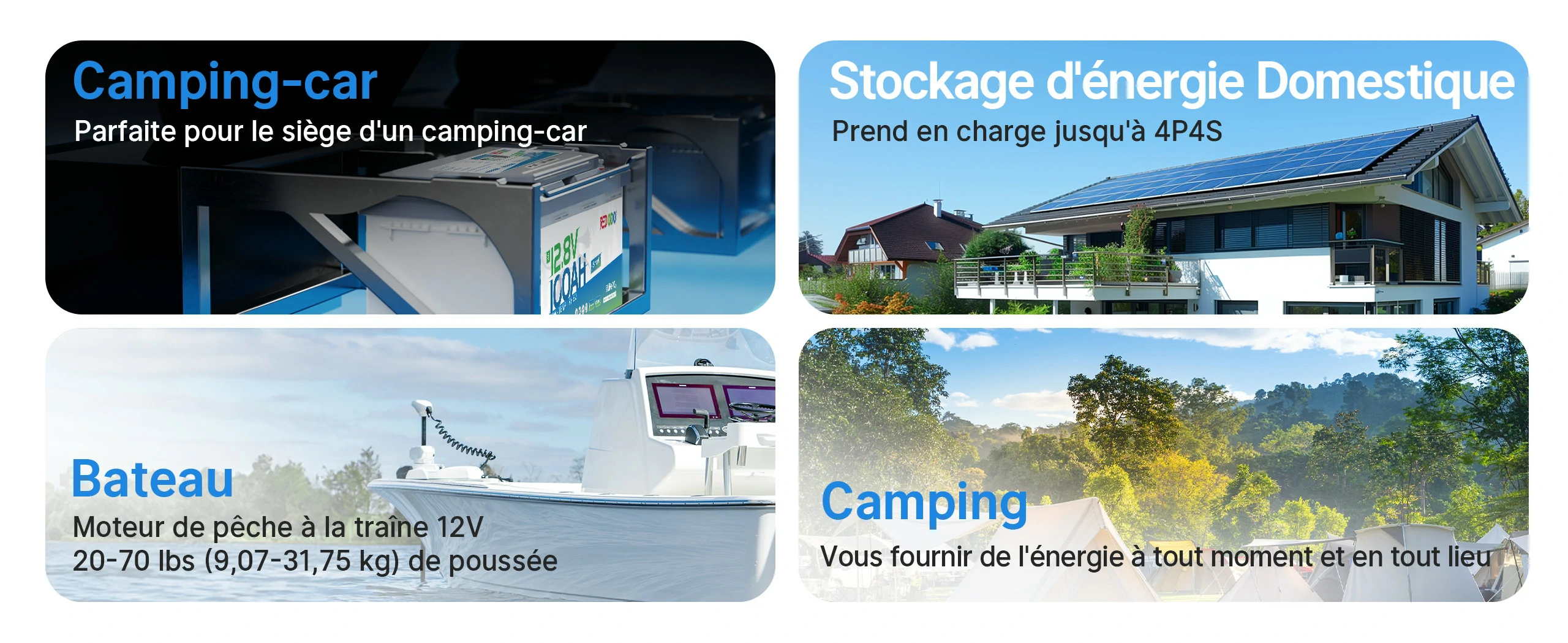 12V 100Ah H190 Bluetooth Batterie LiFePO4 pour Camping-car, Stockage, Bateau, Camping