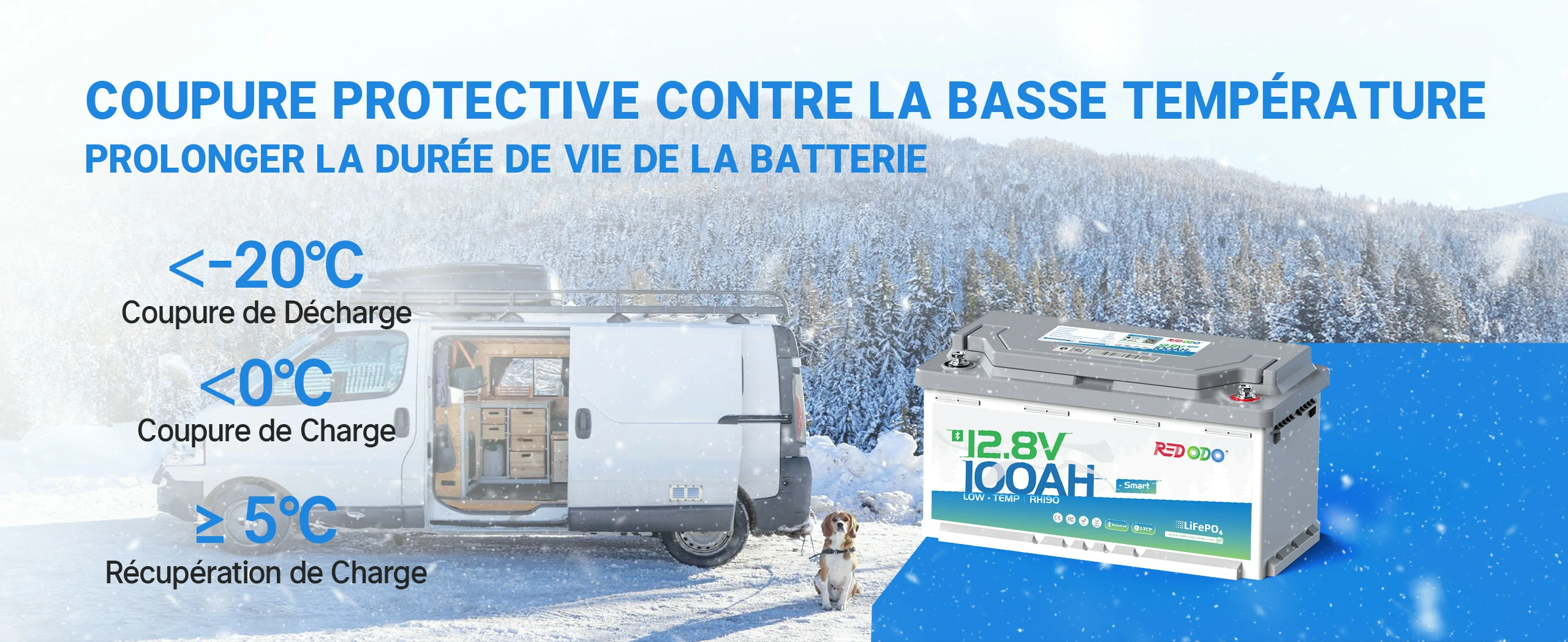 12V 100Ah H190 Bluetooth Batterie LiFePO4 Coupure Automatique contre la Basse Température