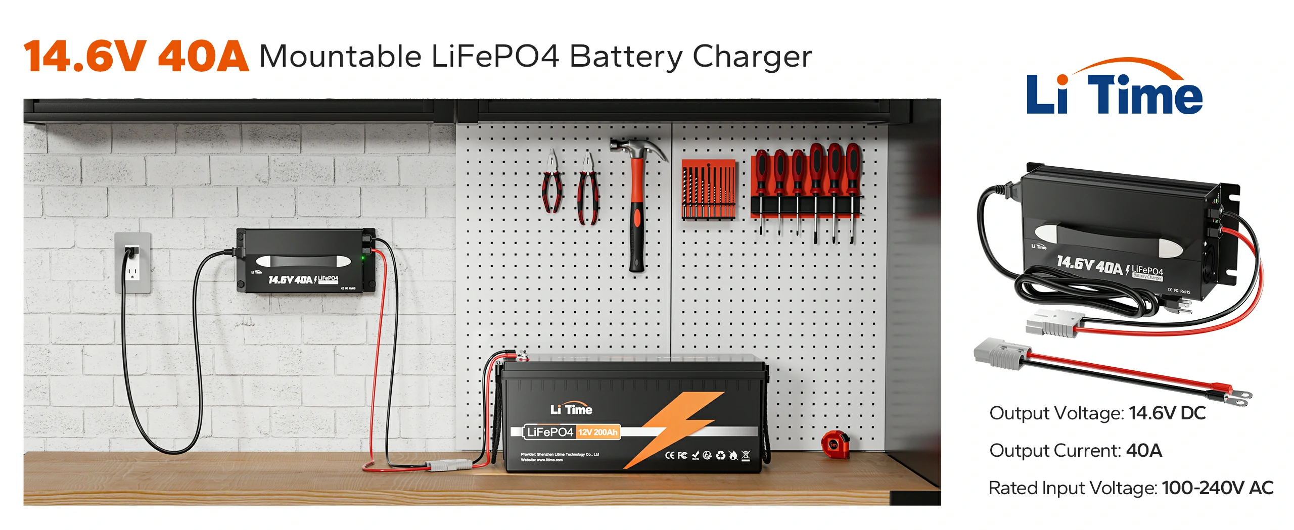 LiTime 12V (14.6V) 40A Deep Cycle LiFePO4 Lithium Battery Charger