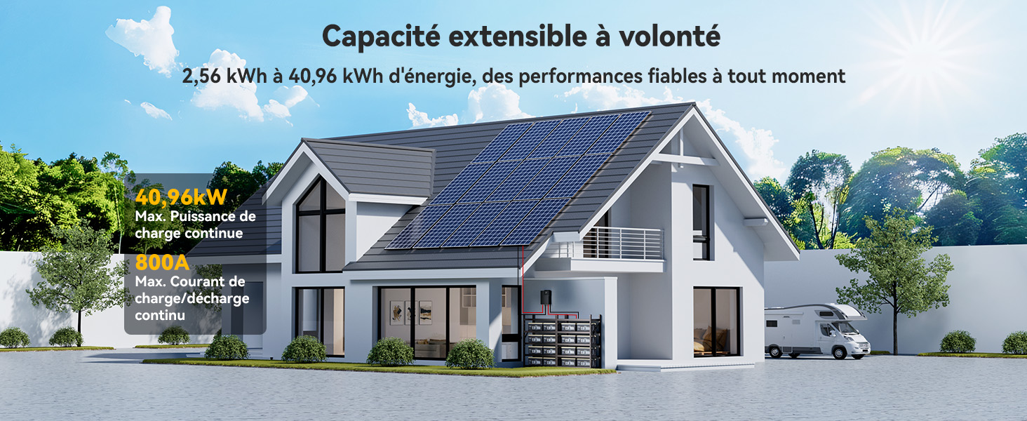 Batterie LiFePO4 12V 200Ah Plus, BMS 200A Intégré