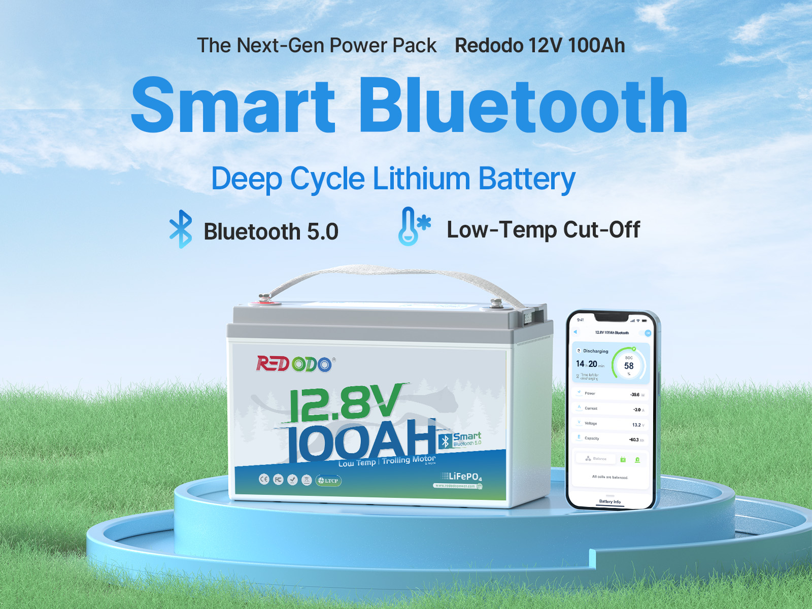 Redodo 12V 100Ah Group 31 Bluetooth battery