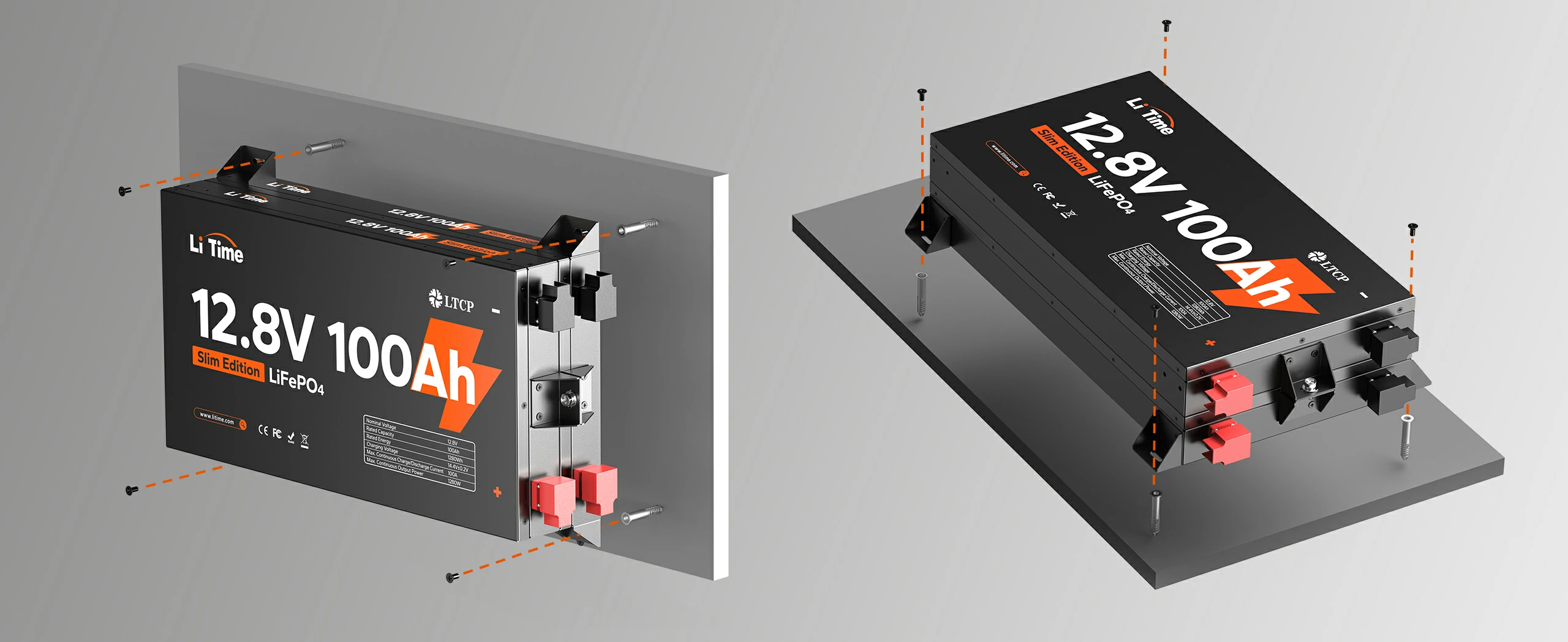 mounting step of litime 12V 100Ah slim lithium battery