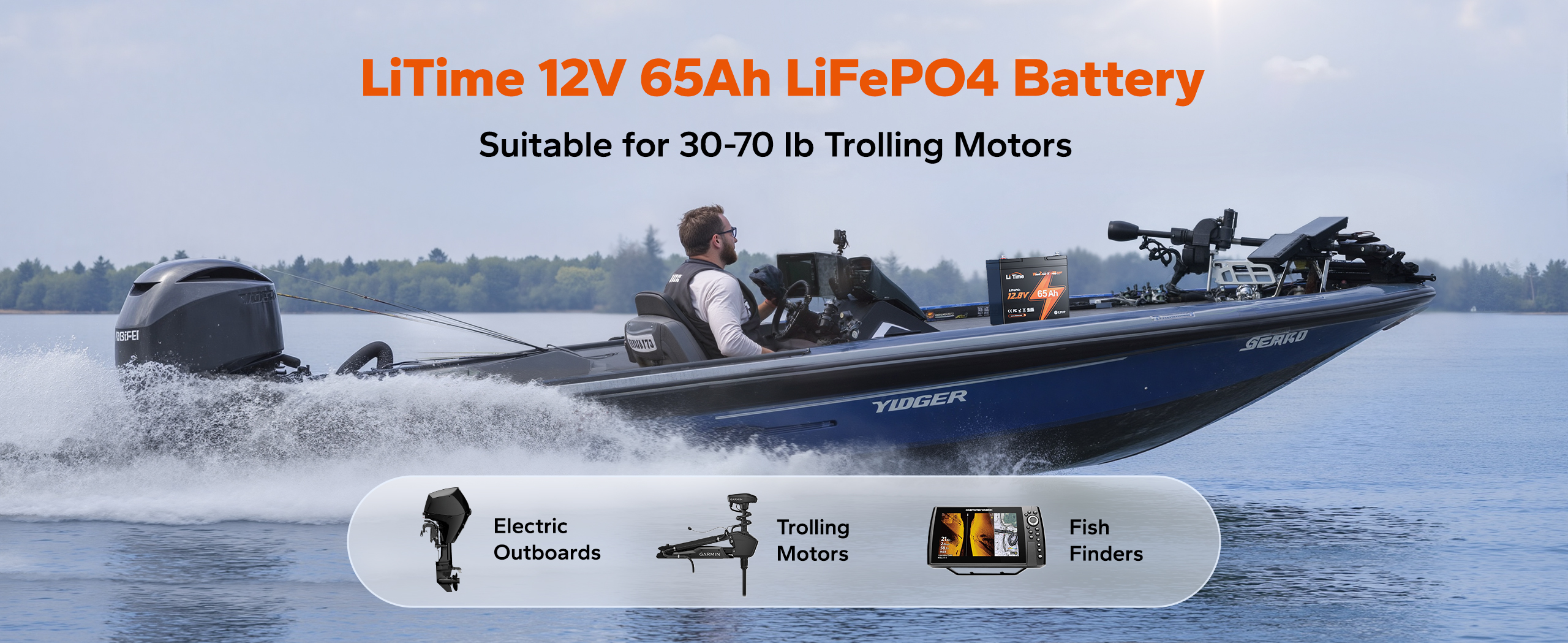 trolling motor application of LiTime 22NF 12V 65Ah lithium deep cycle battery