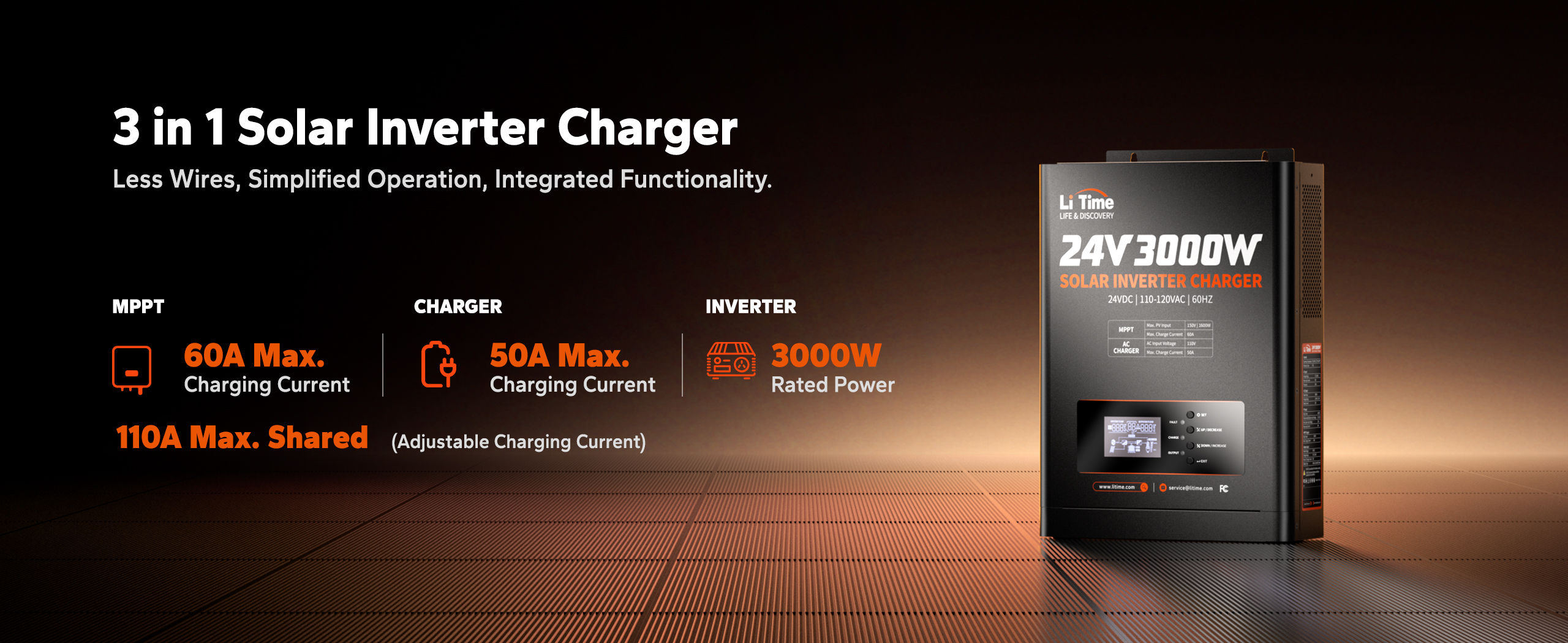 LiTime 24V 3000W solar inverter charger specifications