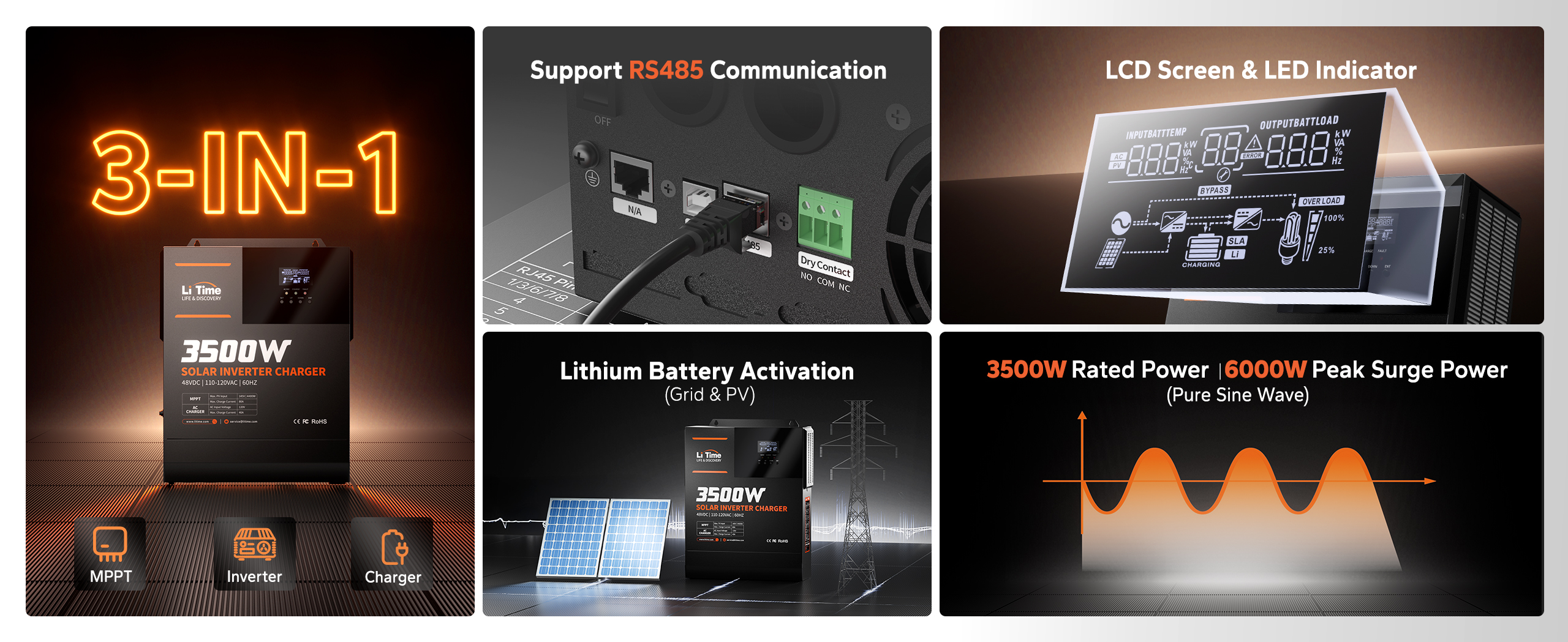 features of LiTime 3500 watt 48V pure sine wave inverter