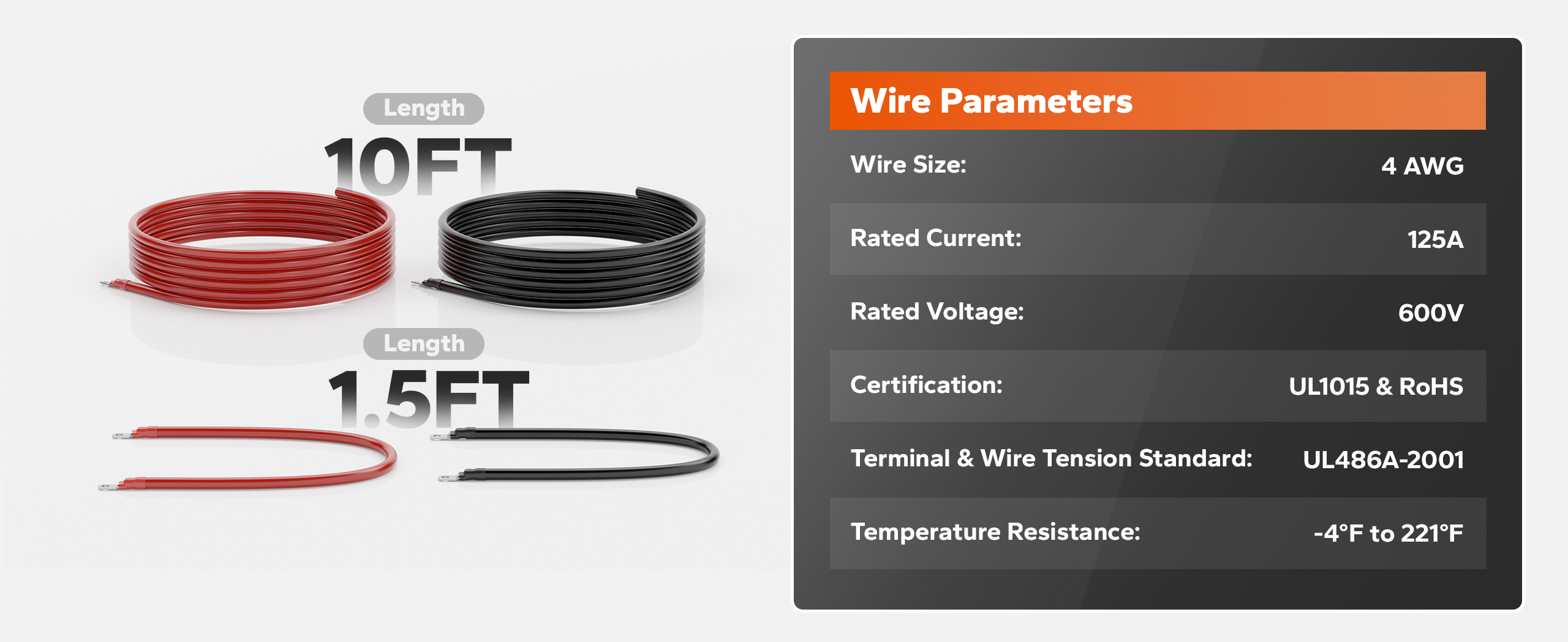 wire parameters of litime 1.5ft/10ft 4awg battery cables