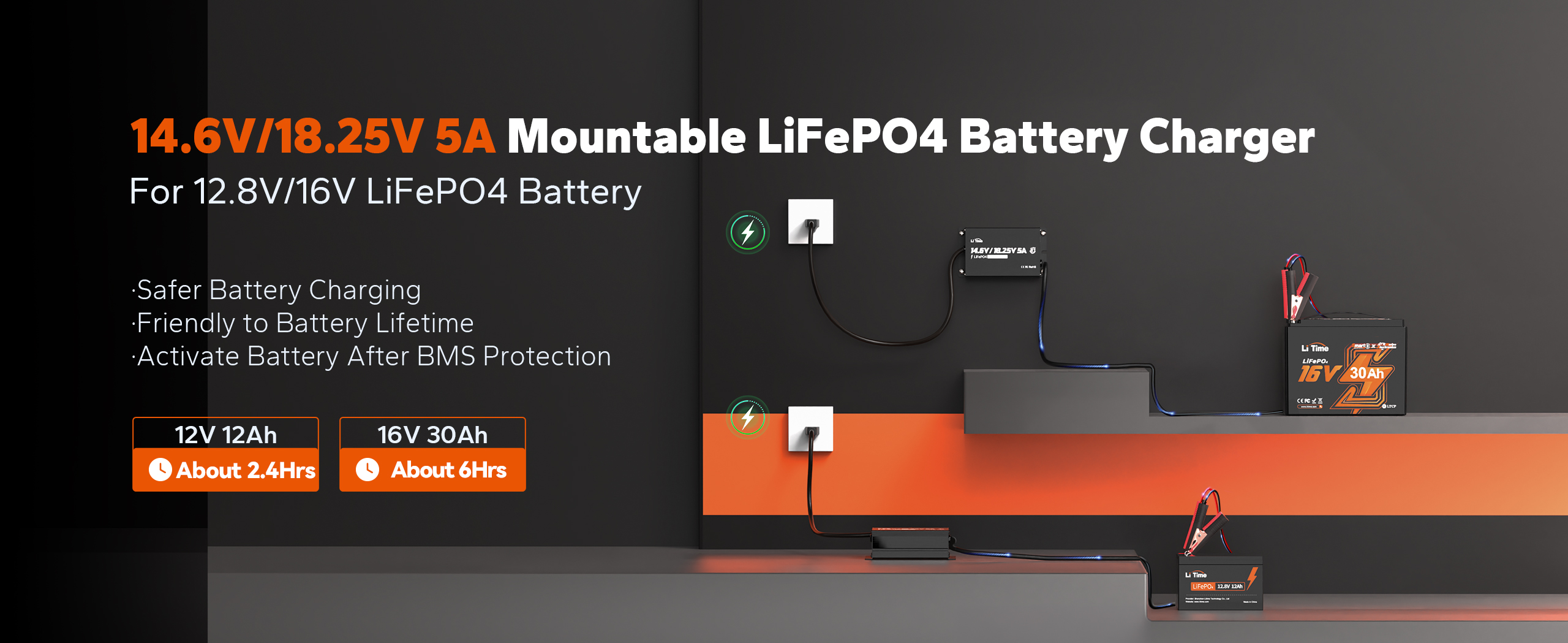 litime lithium battery charger for 12v/16v lifepo4 battery