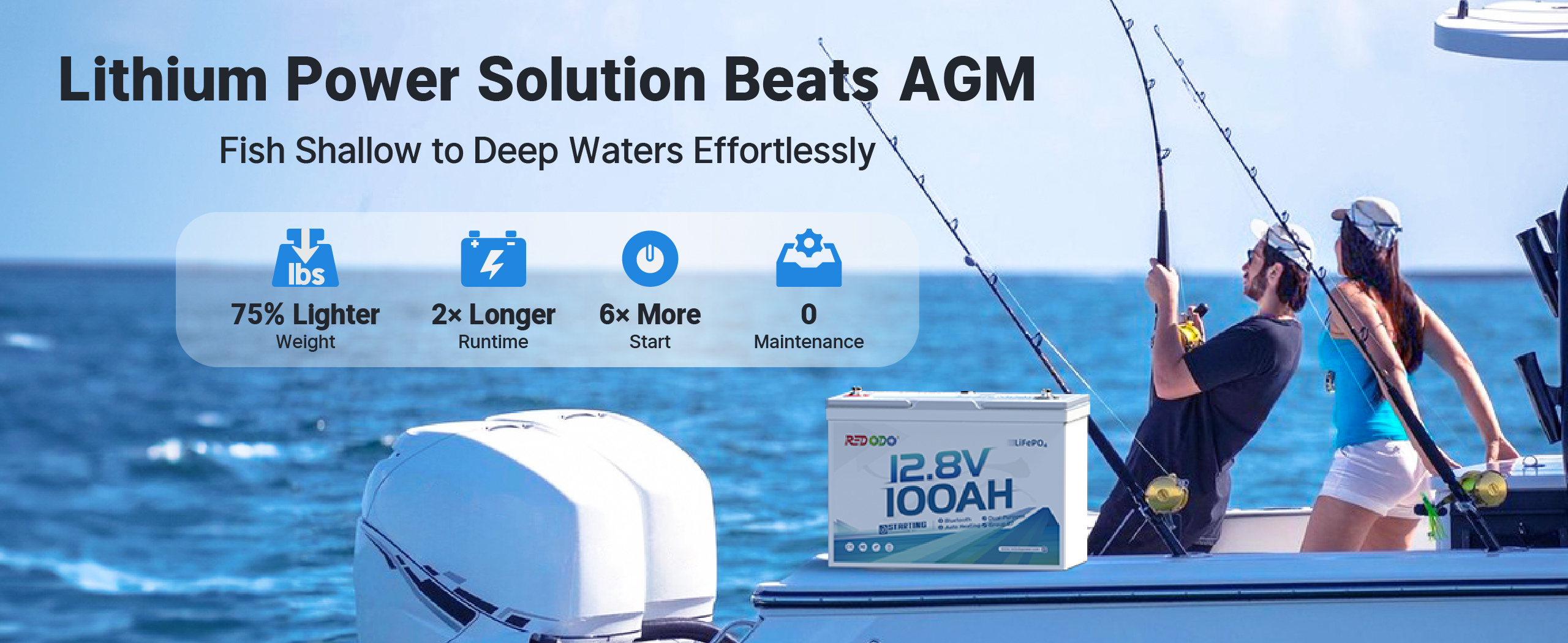 Redodo 12V 100Ah Group 27 lithium marine battery vs. AGM