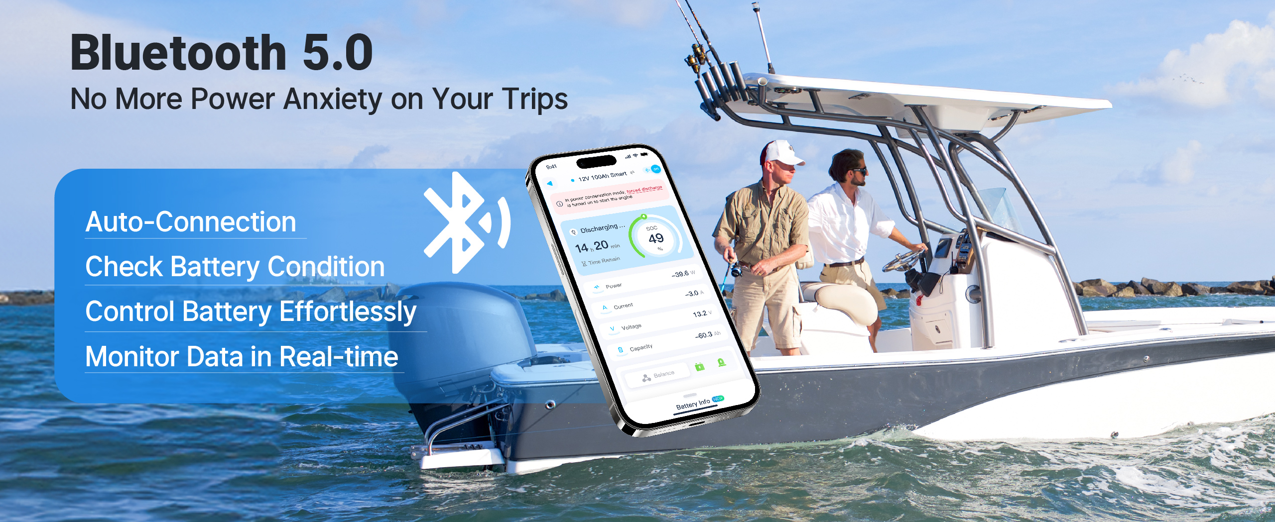 Redodo Group 27 900 CCA dual purpose lithium marine battery with bluetooth