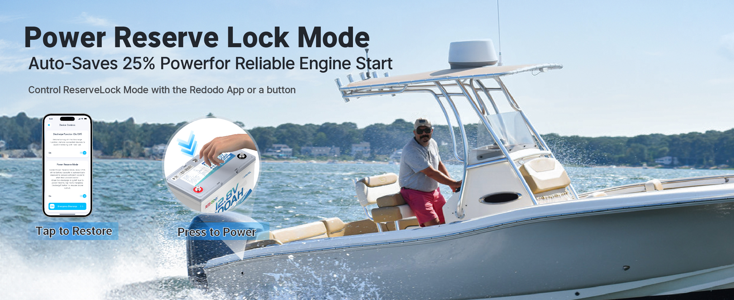 Redodo 12V 100Ah Group 27 marine battery with save-power function