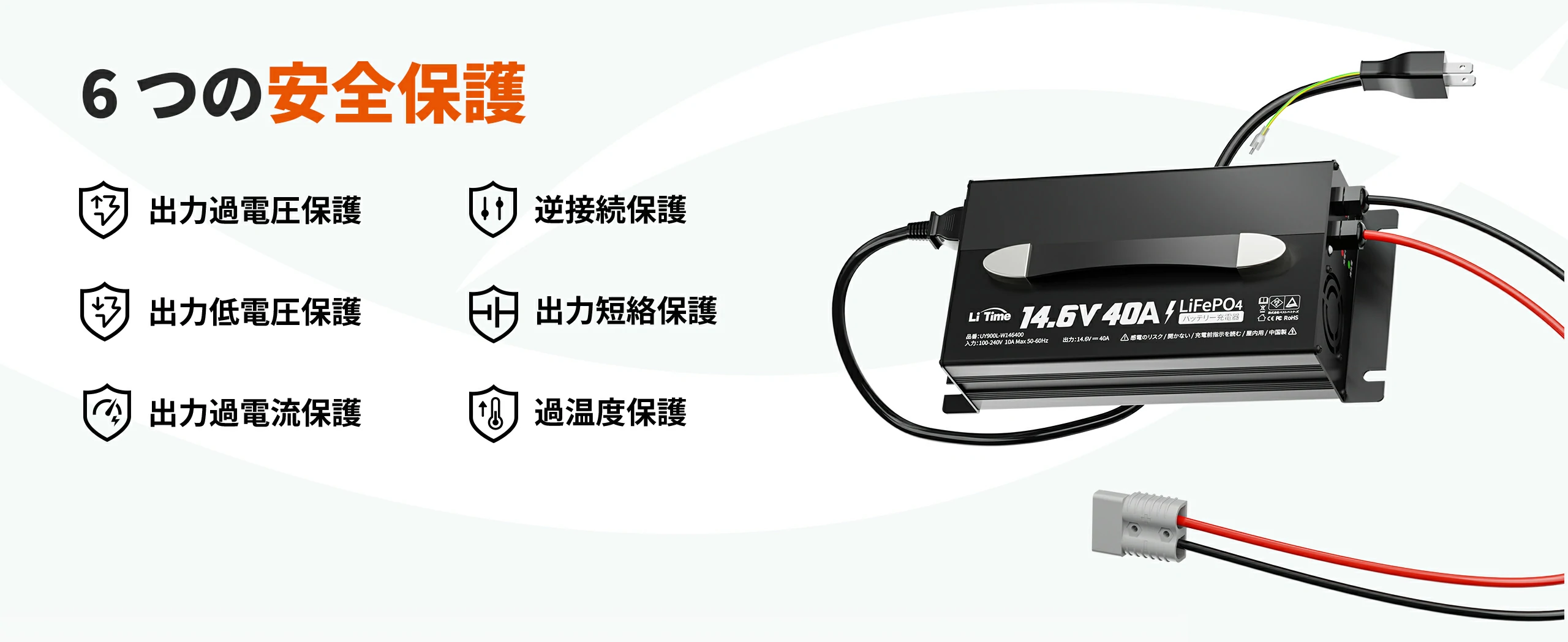 保護機能付き14.6V 40Aバッテリーチャージャー