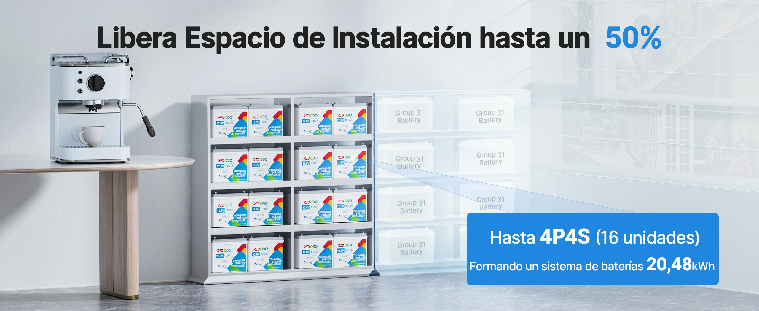 Redodo Batería  de Litio 12V 100Ah Mini - Libera espacio de instalación