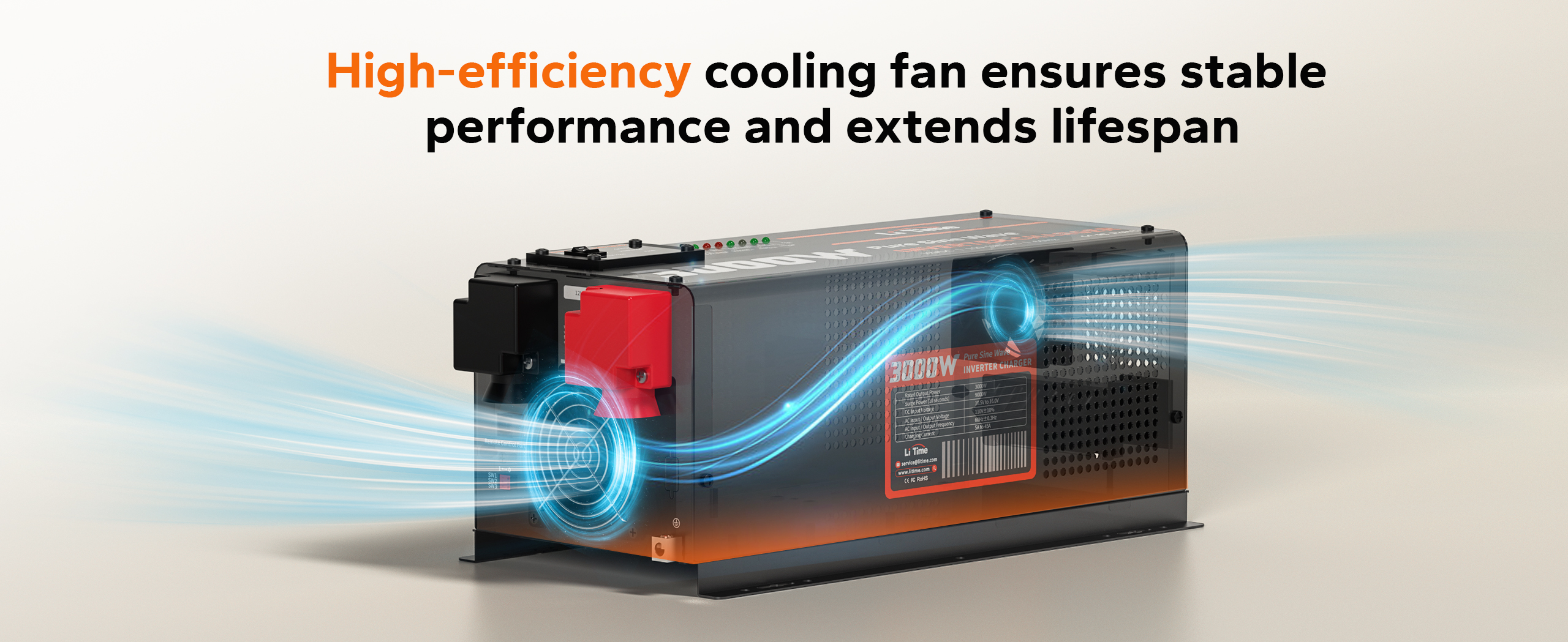 cooling fans function of litime 3000 watt pure sine wave inverter charger