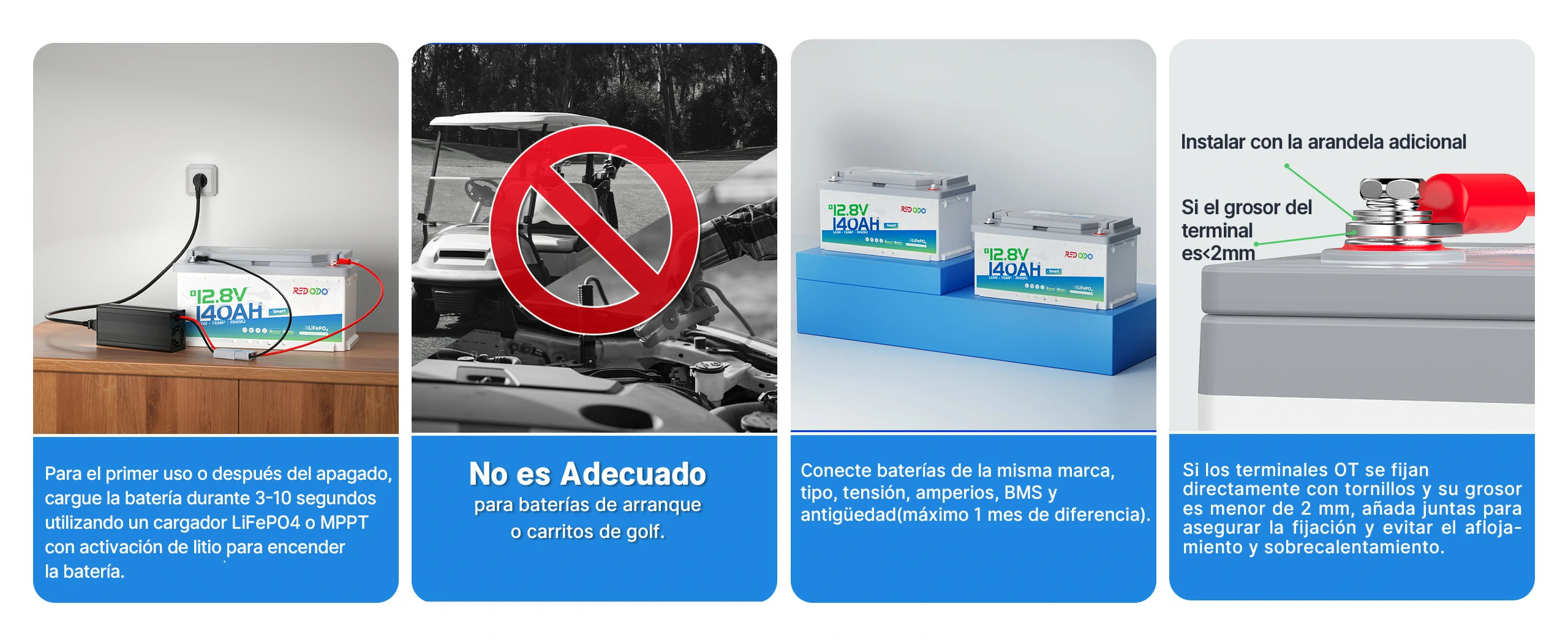 Redodo Bateria de LiFePO4 12V 140Ah H190 - advertencia