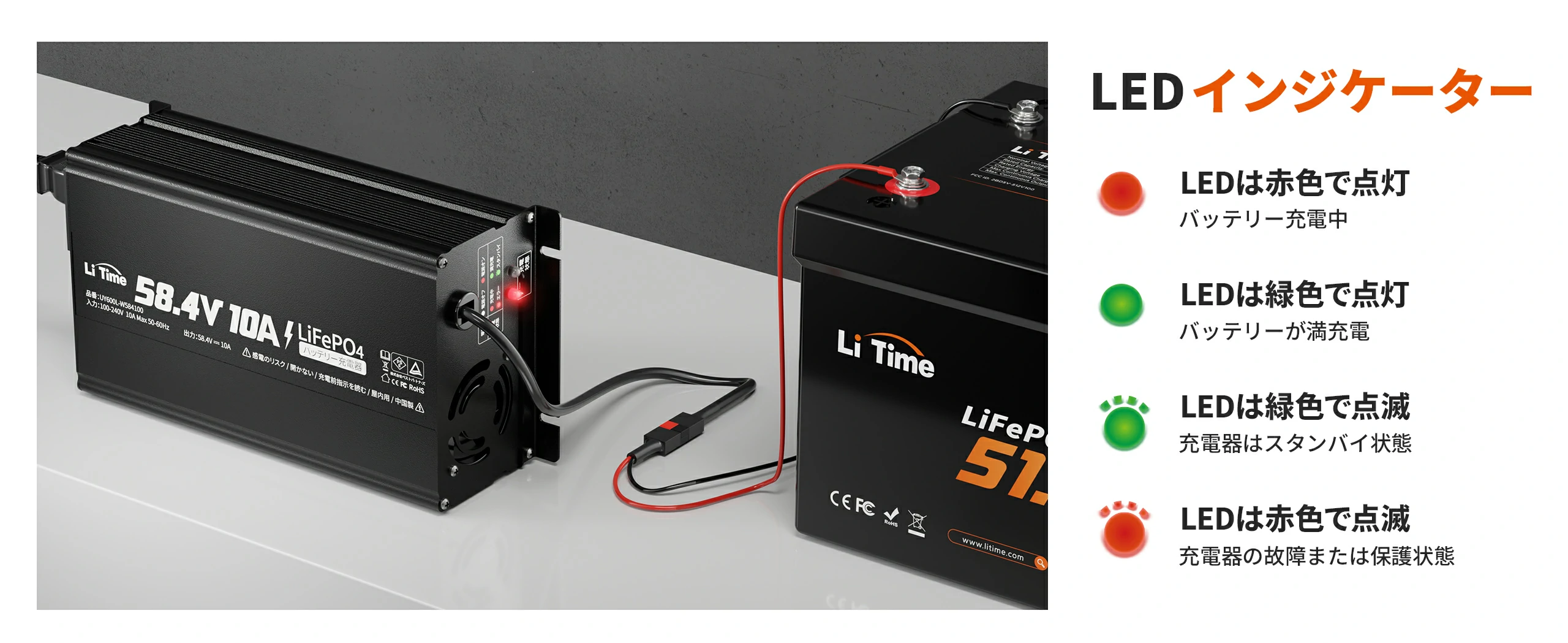LEDインジケーター付きで状態が一目で分かる48Vバッテリー充電器おすすめ