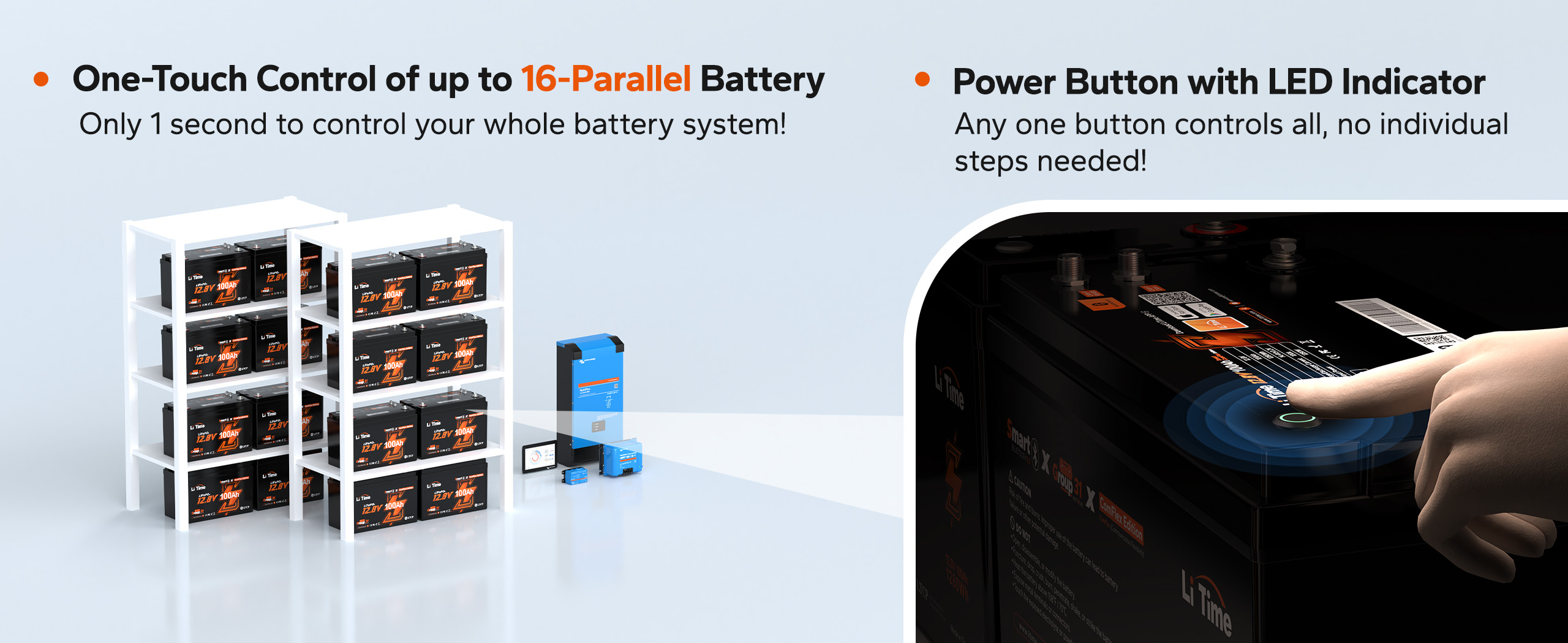 a single press to control litime 12v 100ah lithium battery system