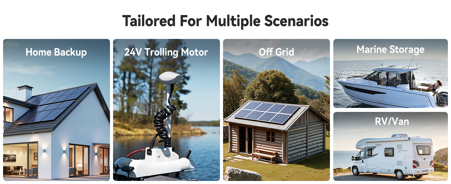 Power Queen 24V 100Ah LiFePO4 battery for multiple scenarios: home backup, off grid, marine storage, RV, 24V trolling motor