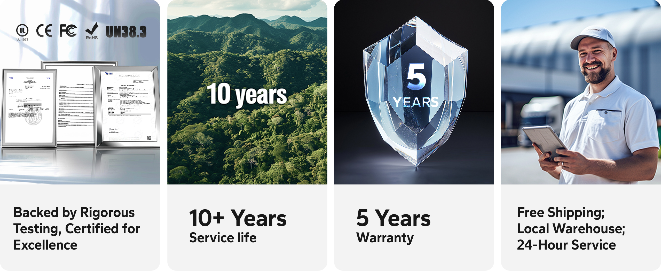 litime service: certified excellence, 10+ years service life, 5-year warranty, free shipping, and 24-hour service