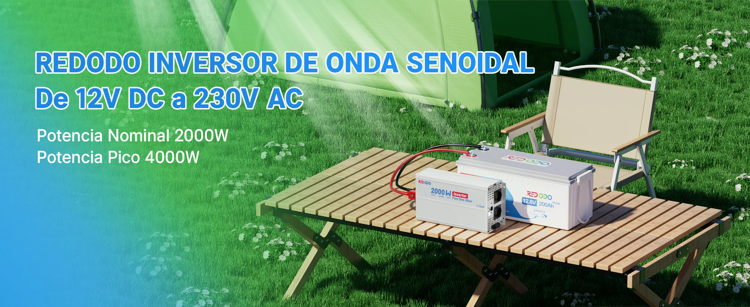 Redodo Inversor de Onda Sinusoidal Pura 2000W - Potencia Nominal 2000W y Potencia Pico 4000W