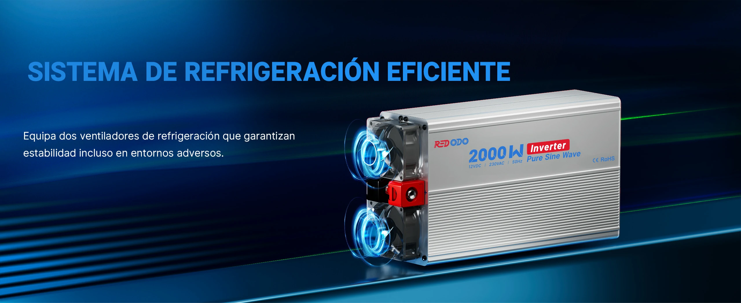 Redodo Inversor de Onda Sinusoidal Pura 2000W - Sistema de Refrigeración Eficiente