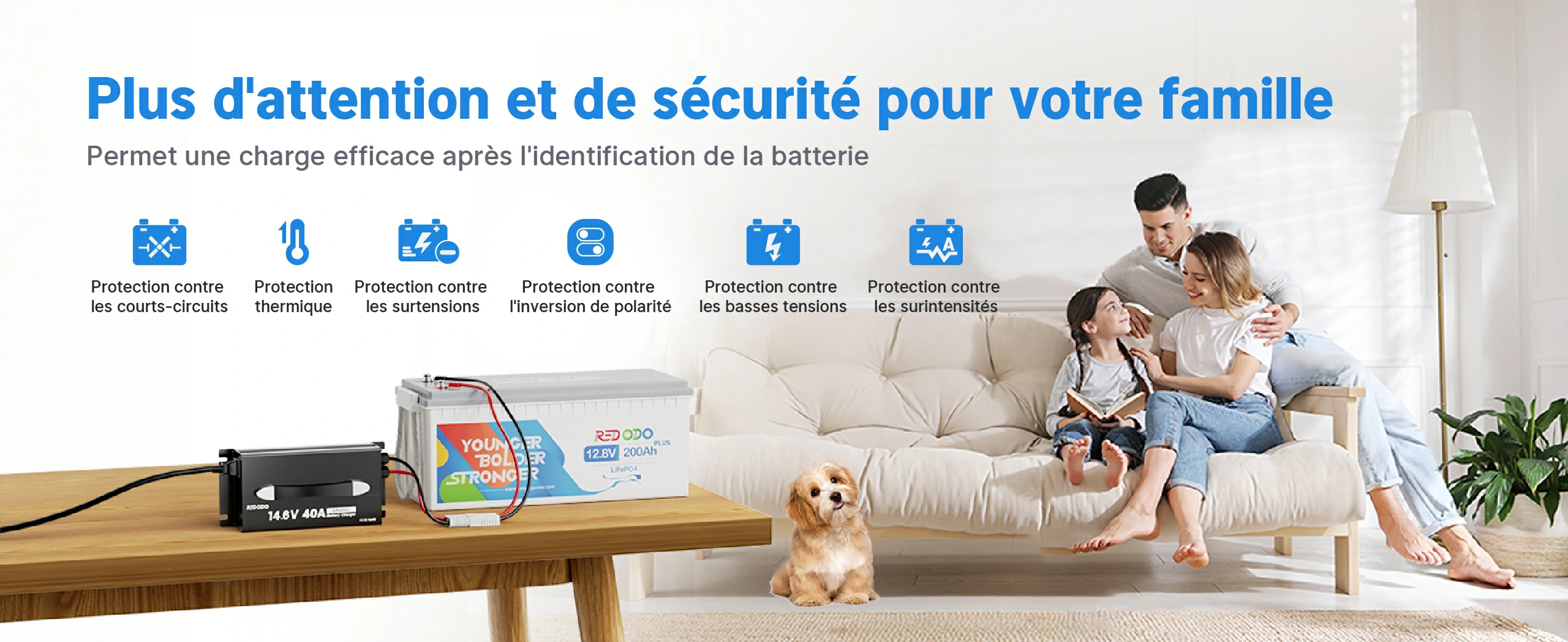Chargeur de Batterie LiFePO4 14.6V 40A avec Poignée Protections