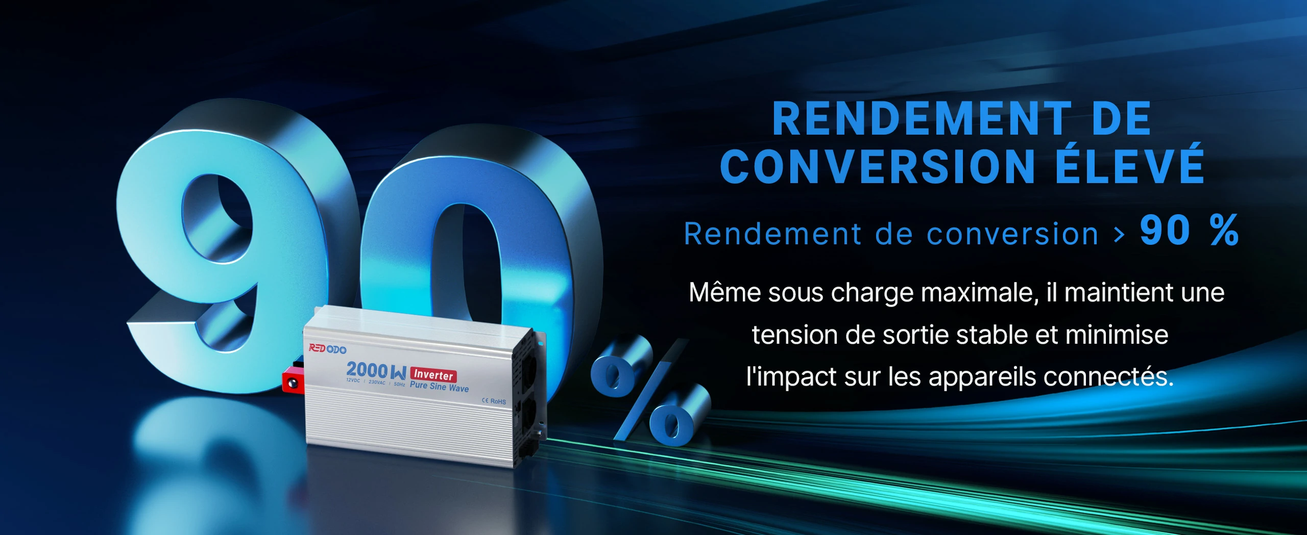 Onduleur 2000W Éfficacité de Concersions 90%