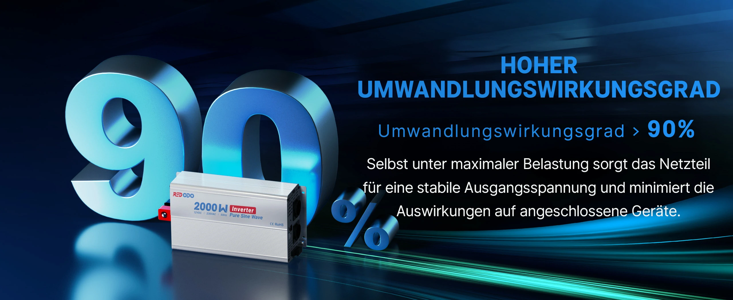 2000W Reiner Sinus Wechselrichter Umwandlungseffzienz