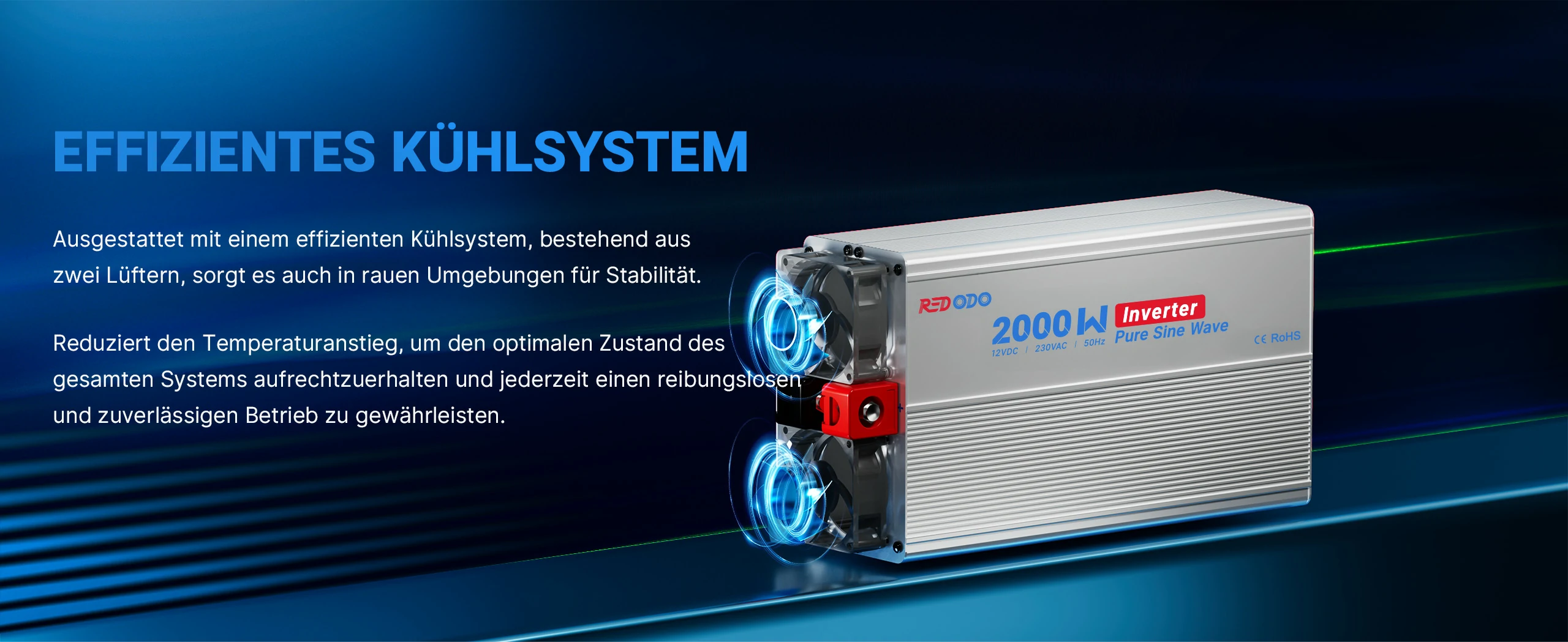 2000W Reiner Sinus Wechselrichter Kühlsystem