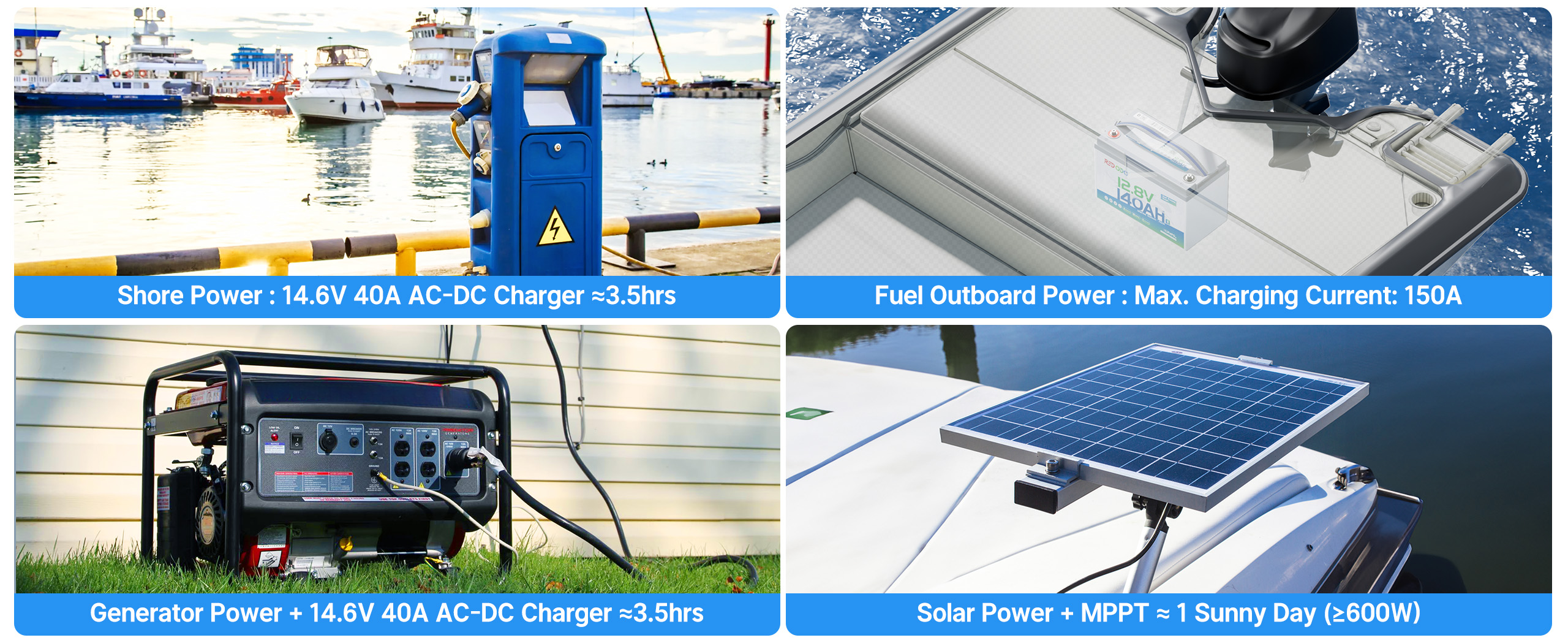 charging ways of Redodo dual purpose marine battery