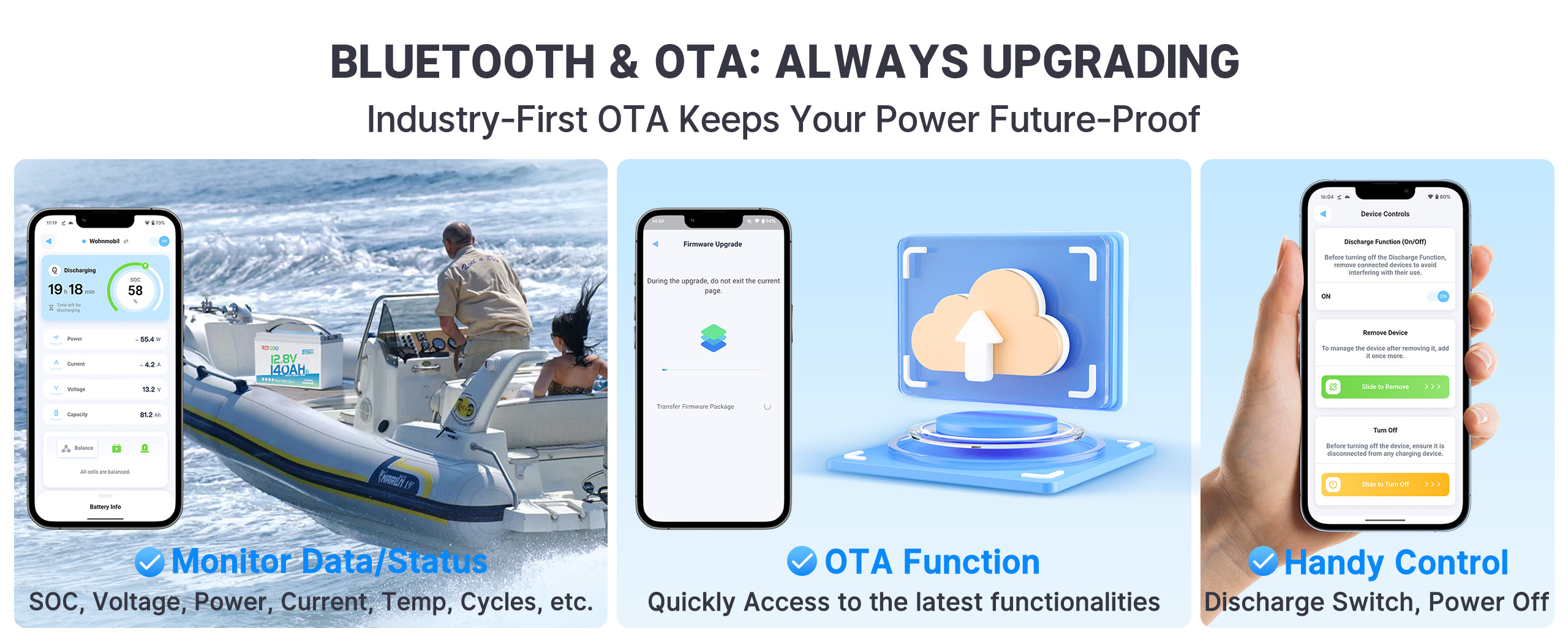 dual purpose marine battery with bluetooth and OTA function