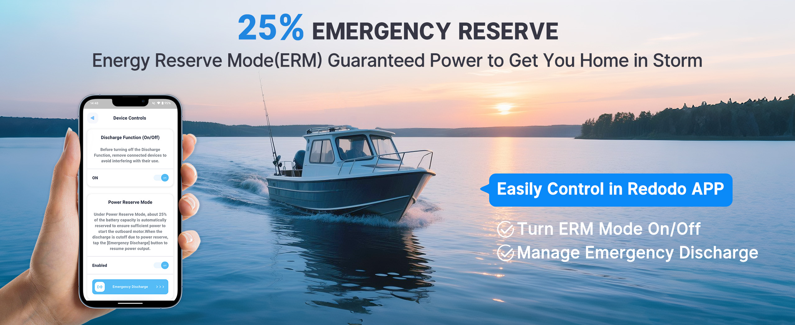 Redodo dual purpose marine battery with upgraded emergency reserve mode