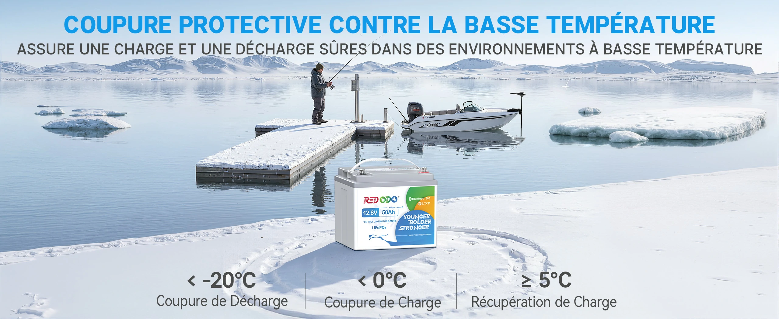 12V 50Ah Batterie LiFePO4 avec Bluetooth protetion contre les basse températures