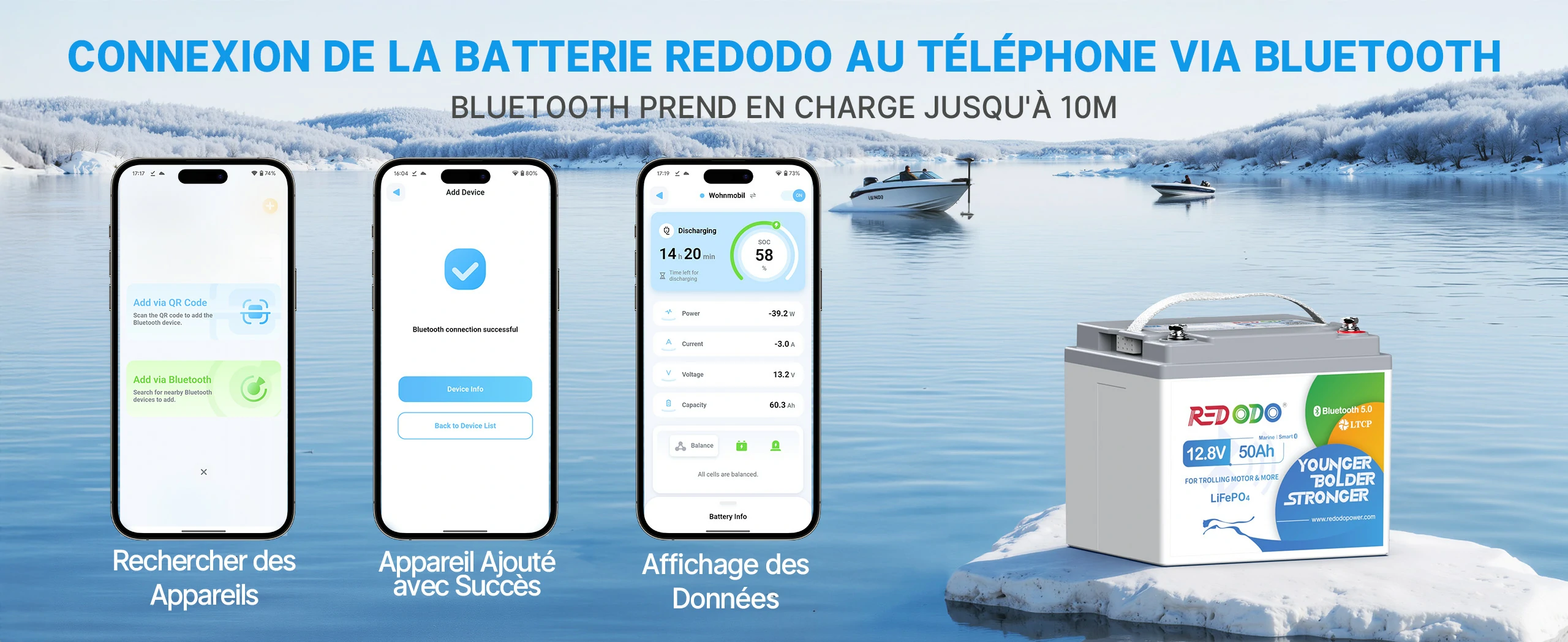 12V 50Ah Batterie LiFePO4 avec Bluetooth