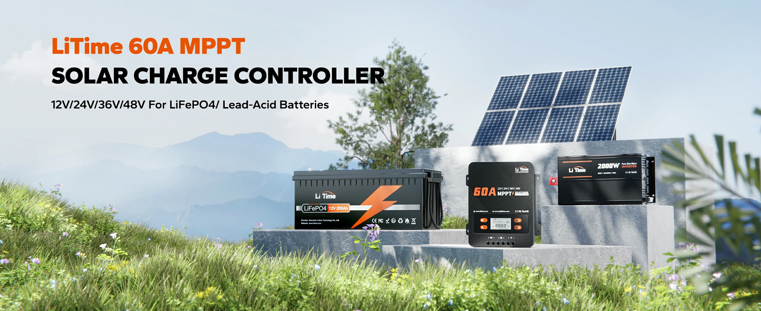 litime 60a solar charge controller for 12v/24v/36v/48v lifepo4/lead-acid batteries