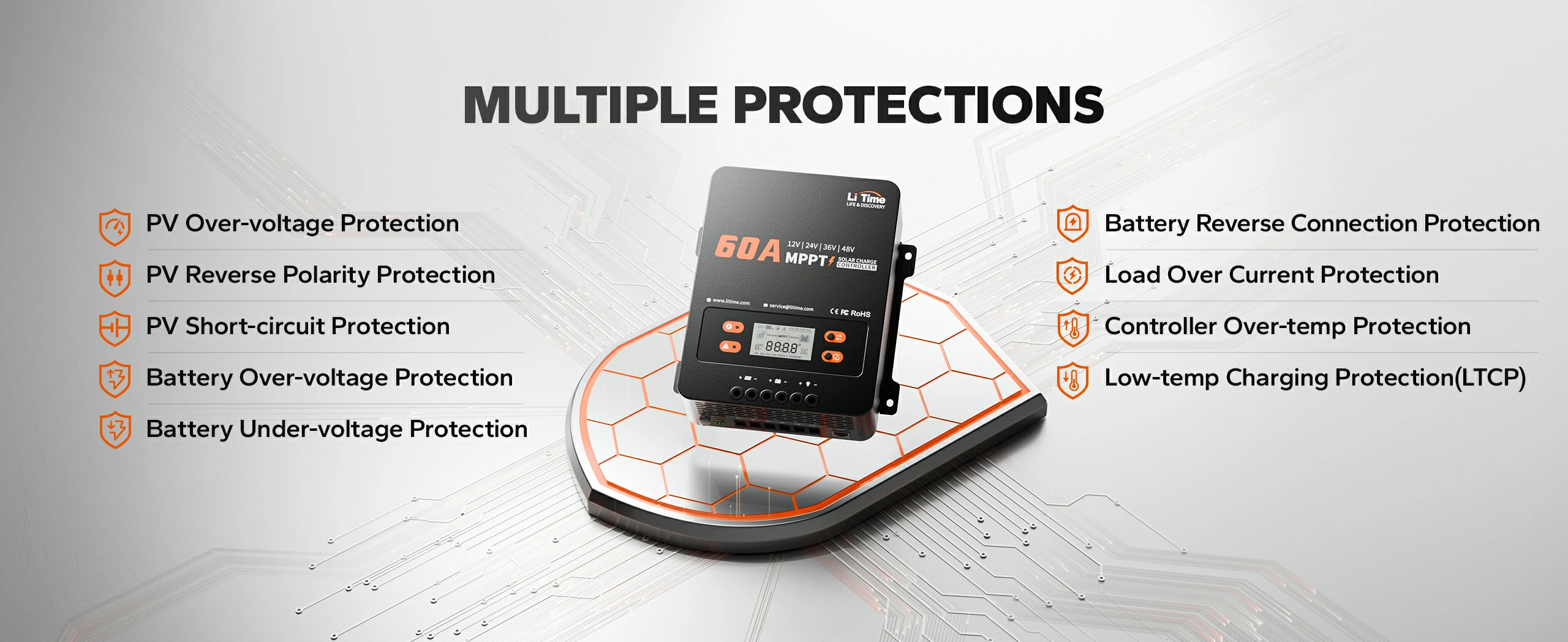 multiple protections of litime 60a solar charge controller