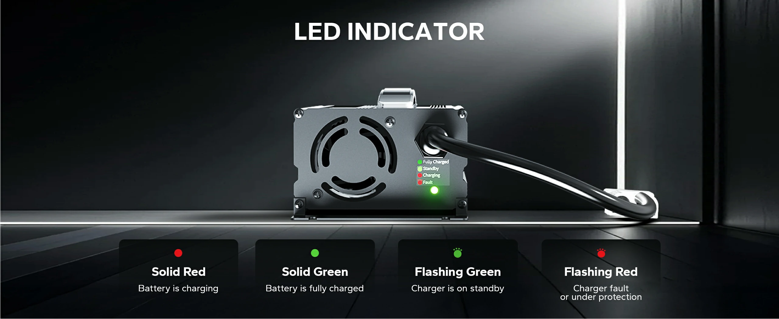 litime 24V lithium battery charger with LED indicator