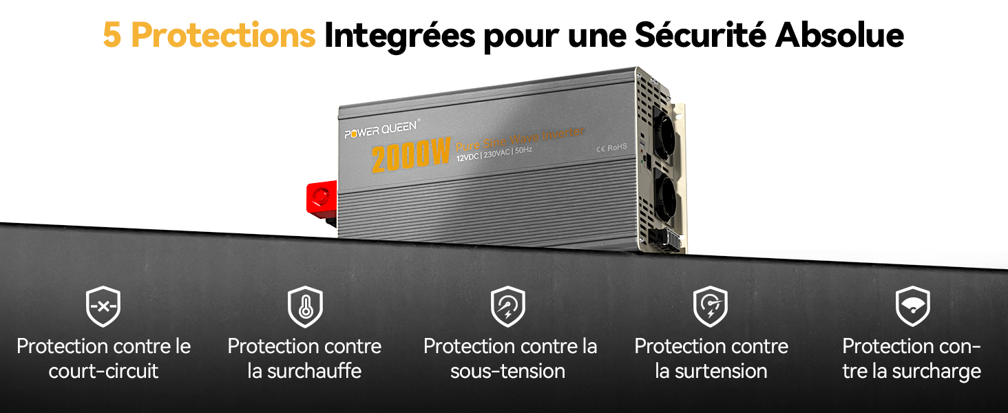 Convertisseur 2000W DC 12V à AC 220-240V de Power Queen