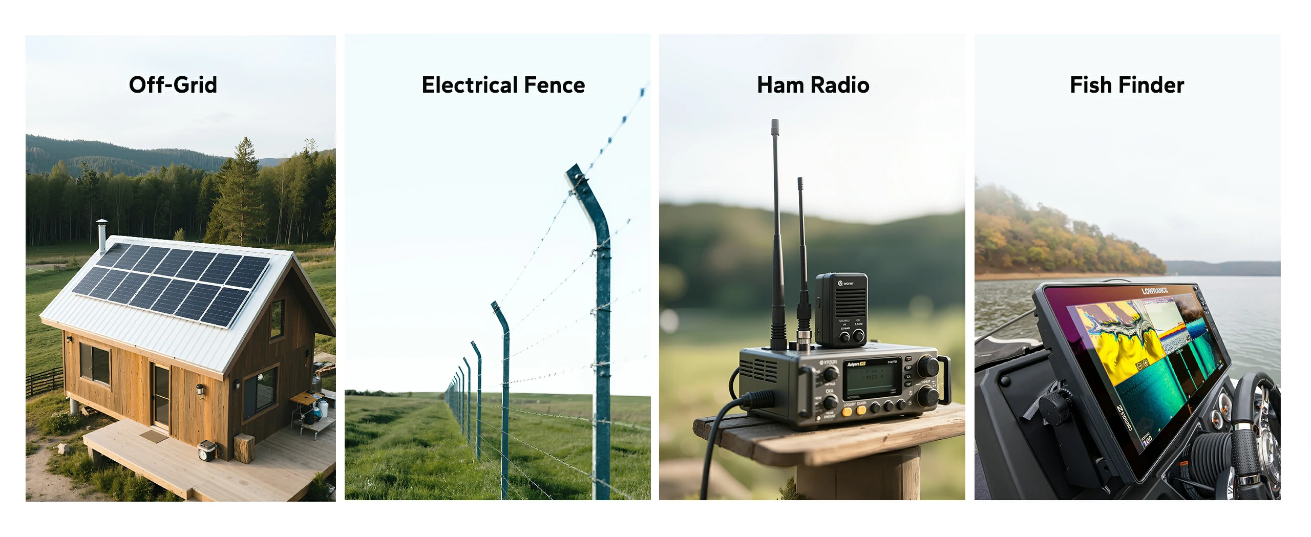 wide application of litime 50ah lithium battery: off-grid, fence, ham radio, fish finder